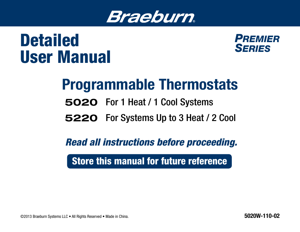 Braeburn 5220 User Manual User Manual | 35 pages