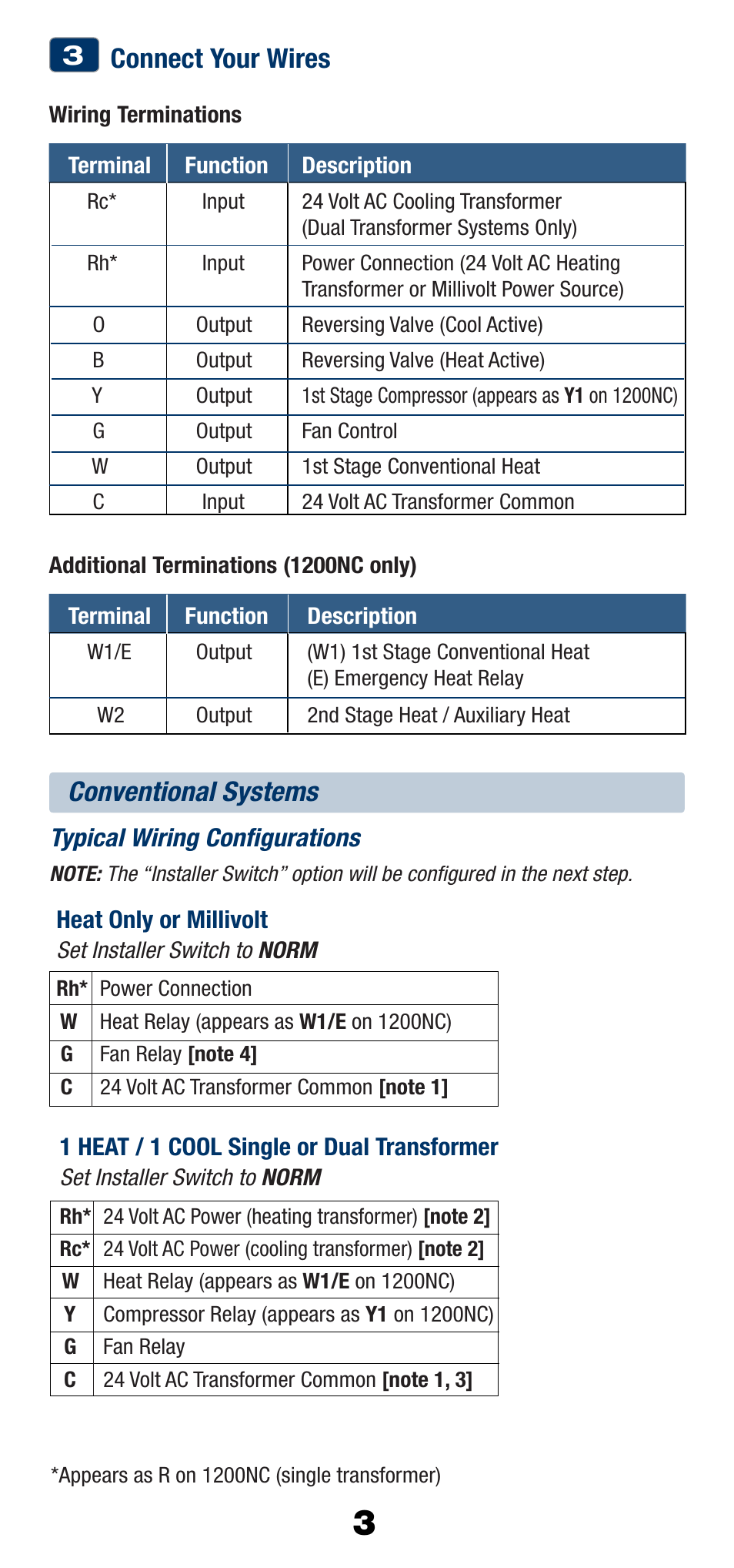 Connect your wires, Conventional systems | Braeburn 1200NC User Manual | Page 4 / 11