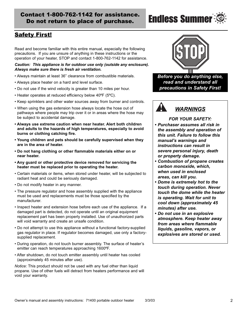 Warnings | Blue Rhino 71400 User Manual | Page 3 / 40