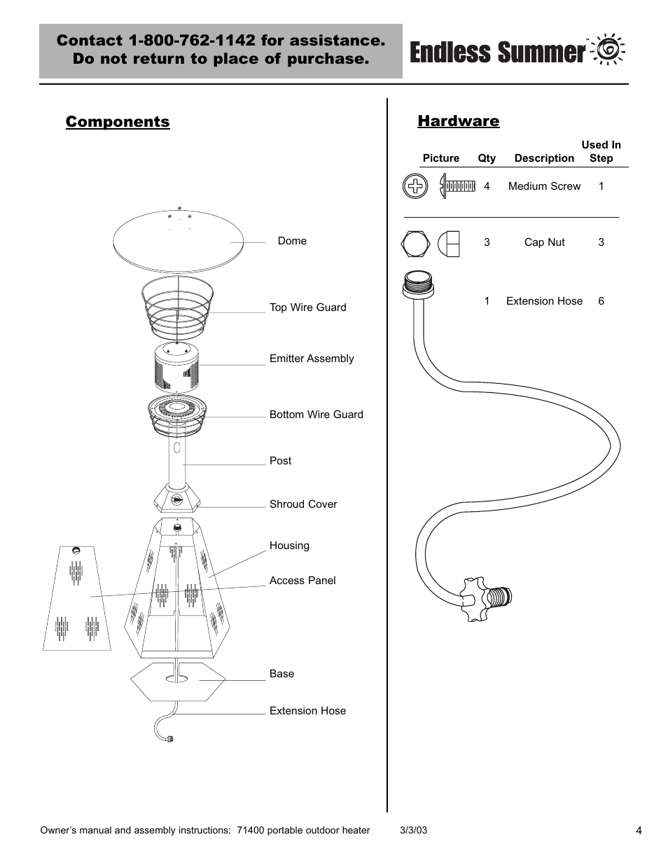 Components, Hardware | Blue Rhino 71400 User Manual | Page 5 / 40
