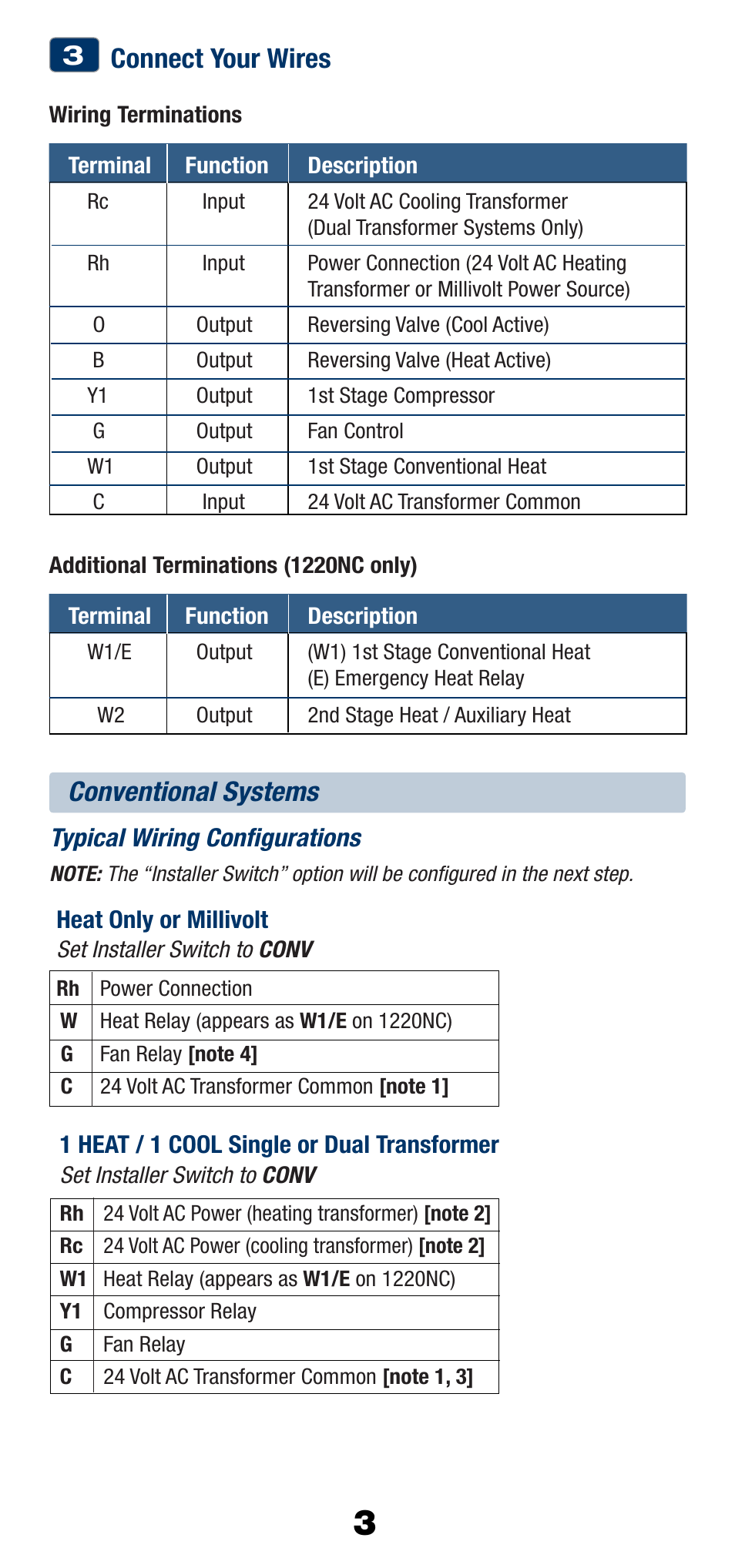 Connect your wires, Conventional systems | Braeburn 1220NC User Manual | Page 4 / 10