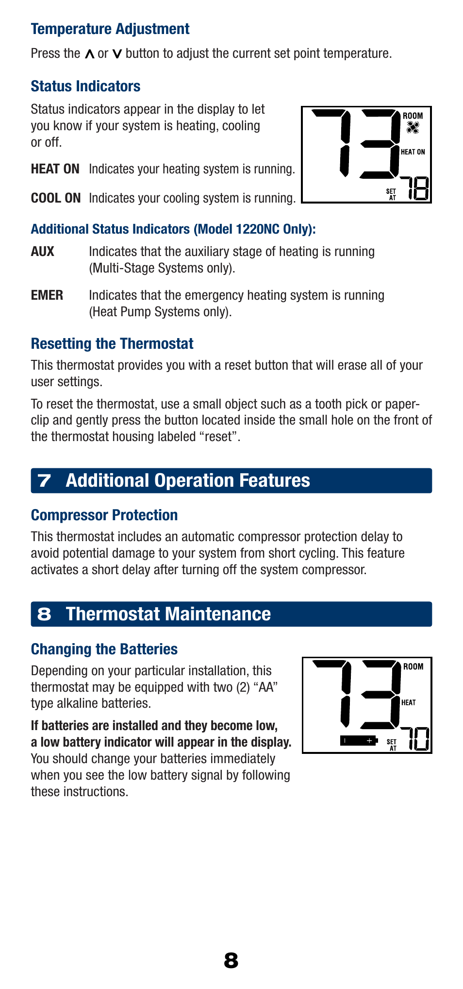 Additional operation features, Thermostat maintenance | Braeburn 1220NC User Manual | Page 9 / 10