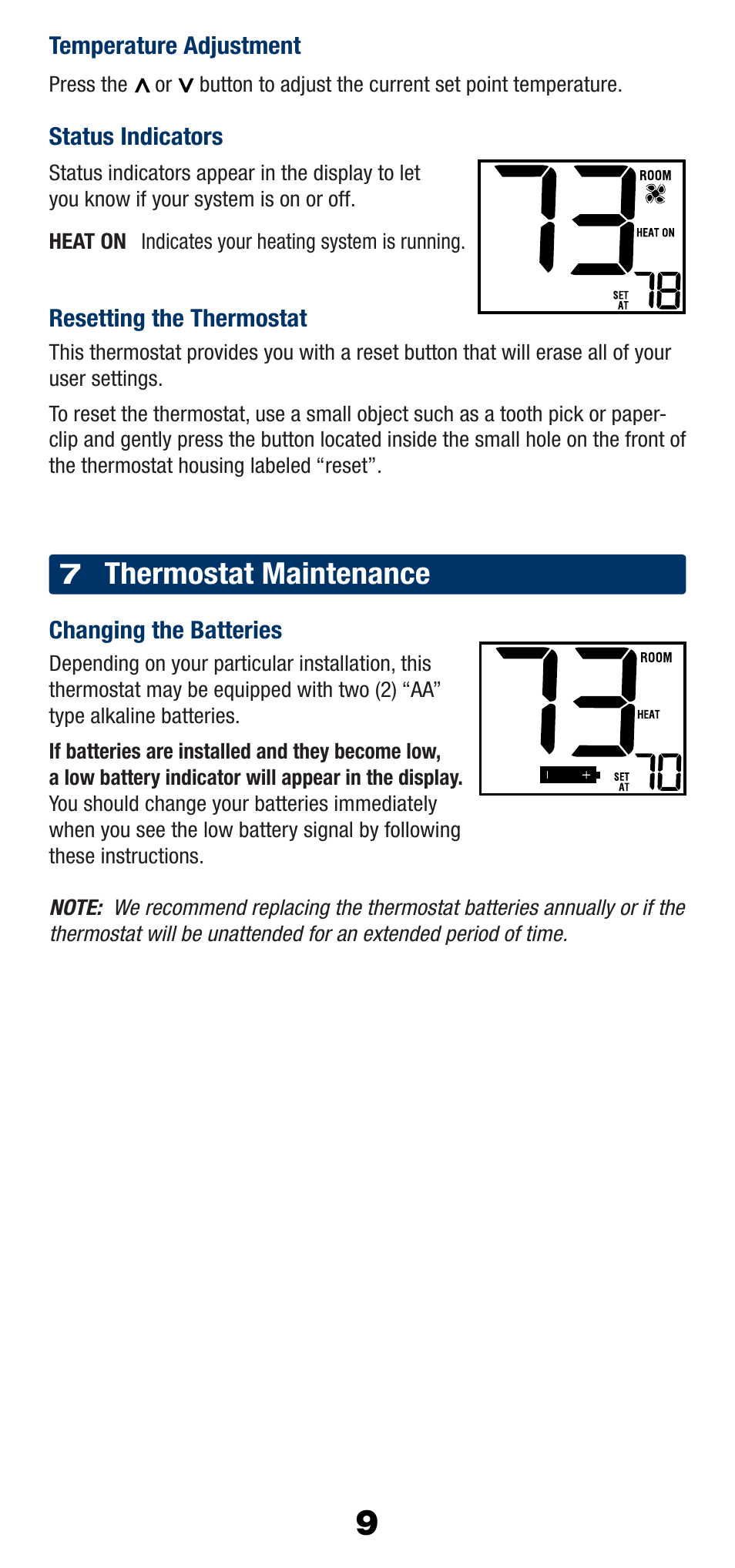 Thermostat maintenance | Braeburn 1025NC User Manual | Page 9 / 11