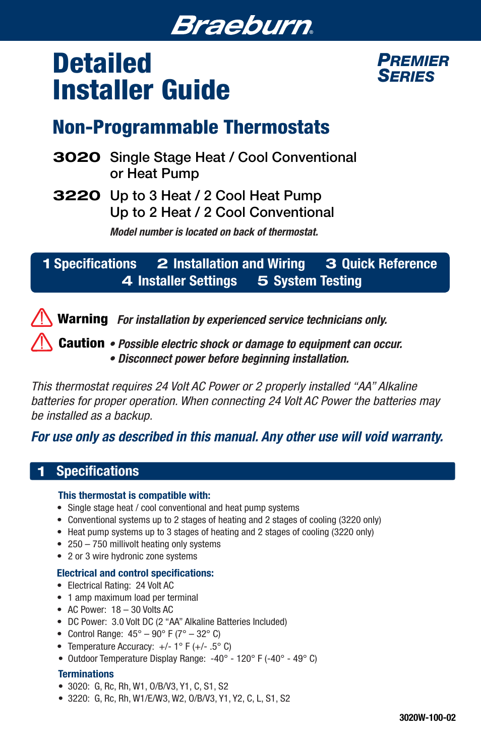 Braeburn 3220 Installer Guide User Manual | 13 pages