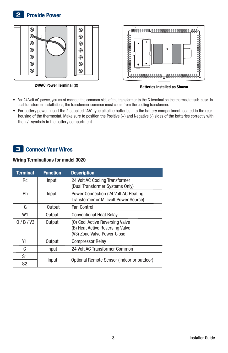 Provide power, C onnect your wires 3 | Braeburn 3220 Installer Guide User Manual | Page 3 / 13
