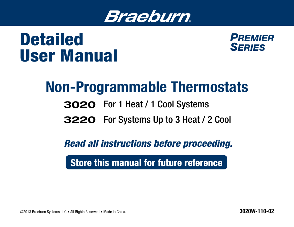 Braeburn 3220 User Manual User Manual | 20 pages