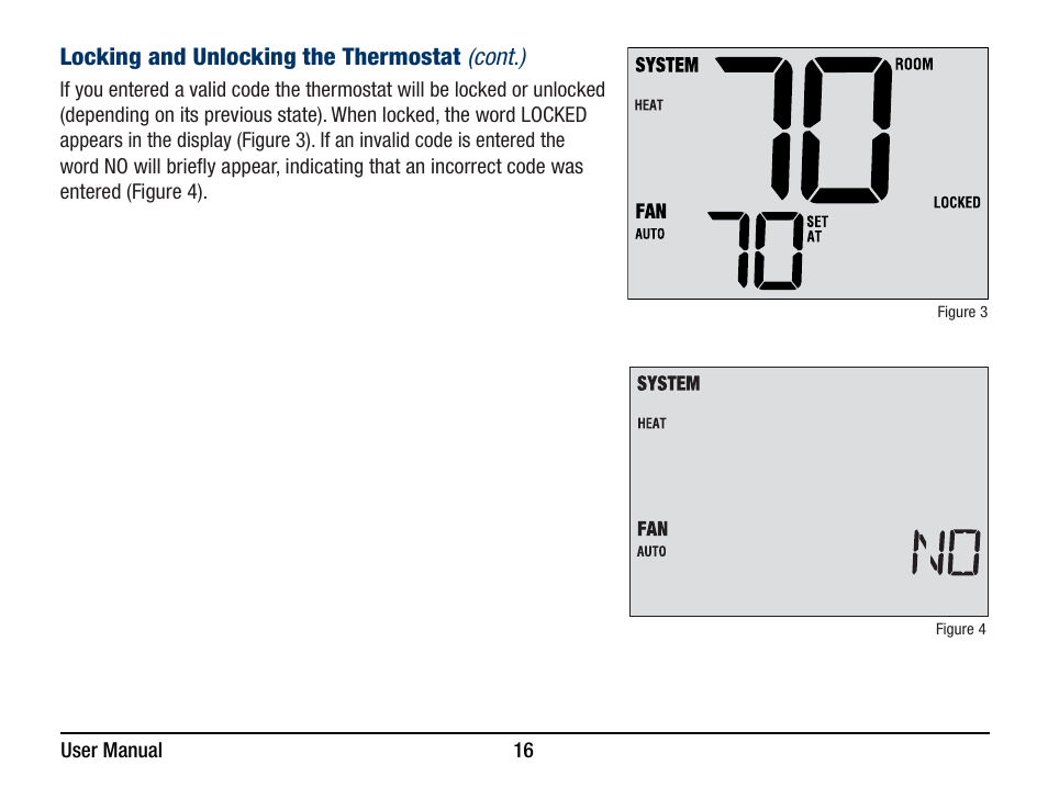 Locking and unlocking the thermostat (cont.) | Braeburn 3220 User Manual User Manual | Page 16 / 20