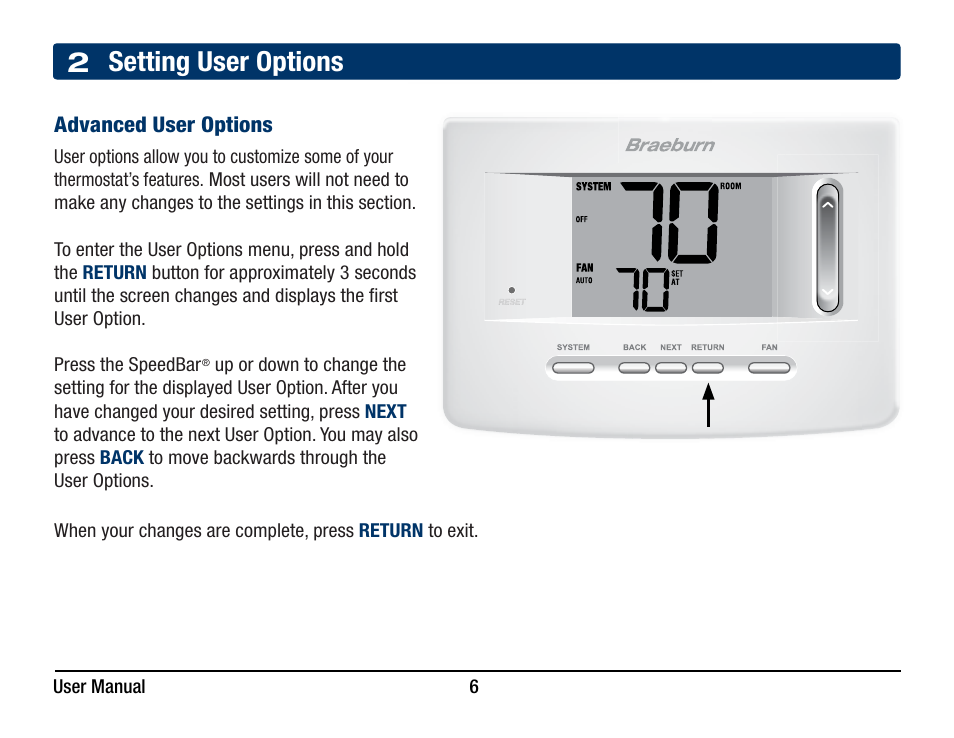 2 setting user options | Braeburn 3220 User Manual User Manual | Page 6 / 20