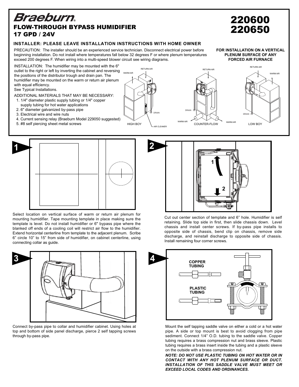 Braeburn 220650 User Manual | 4 pages