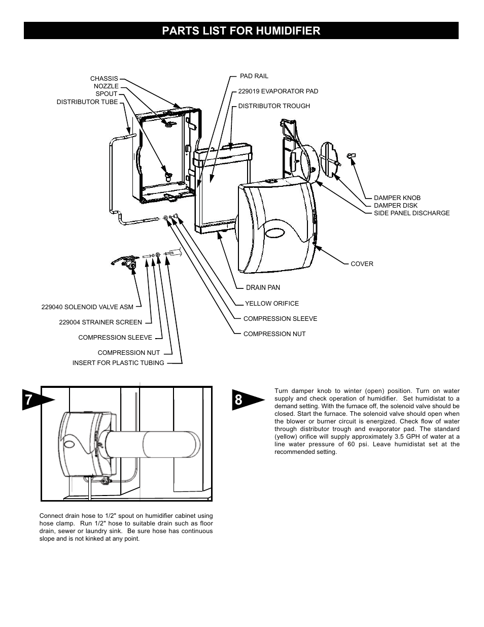 2206 p3.pdf, Parts list for humidifier | Braeburn 220650 User Manual | Page 3 / 4