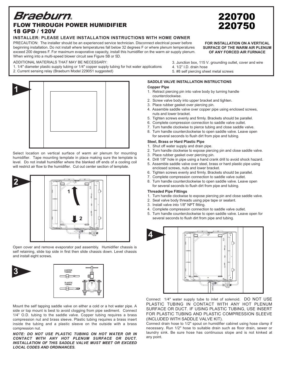 Braeburn 220750 User Manual | 4 pages
