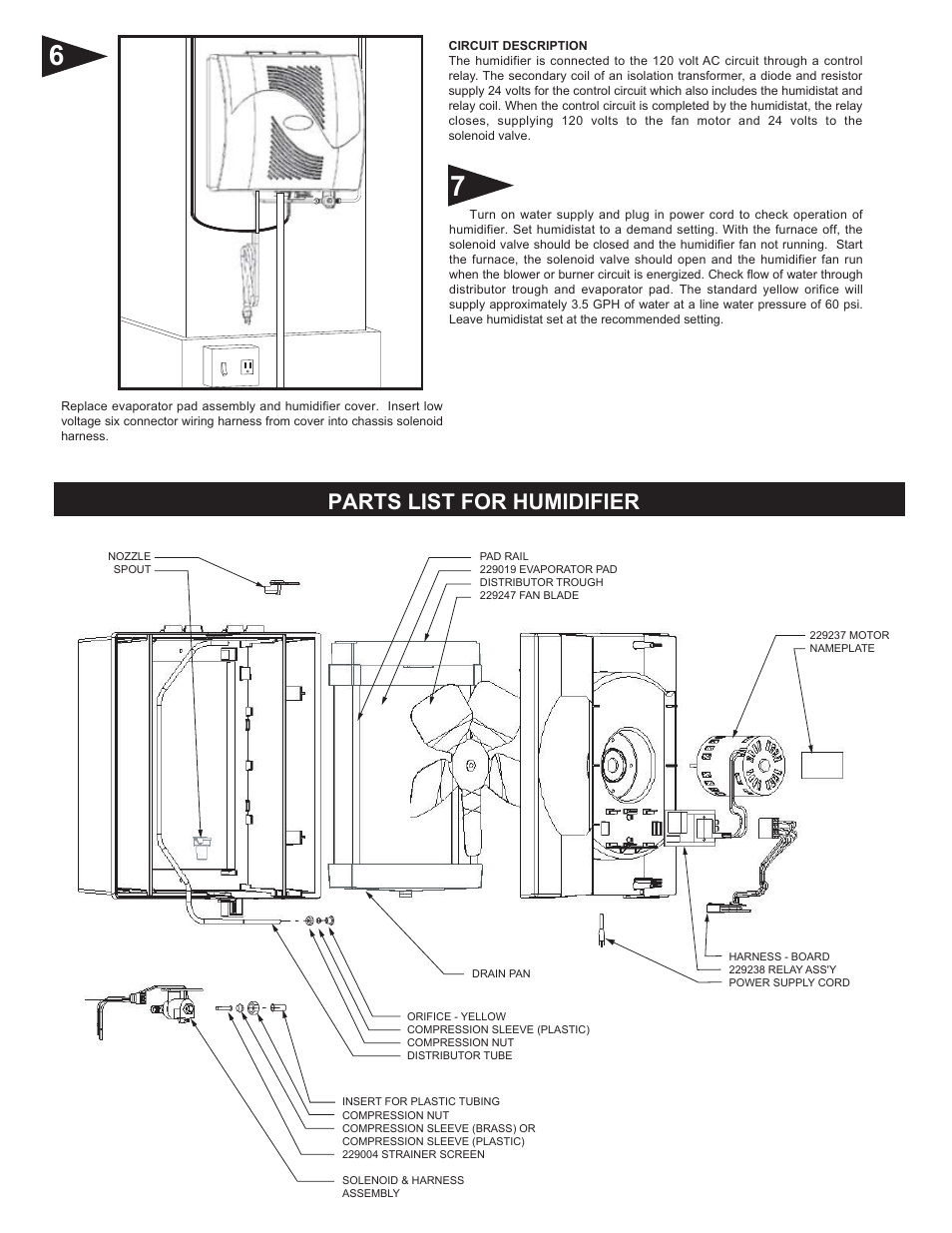220700 p3.pdf, Parts list for humidifier | Braeburn 220750 User Manual | Page 3 / 4