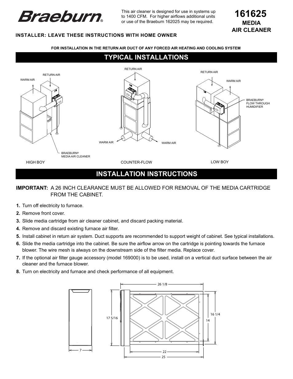 Braeburn 161625 User Manual | 2 pages