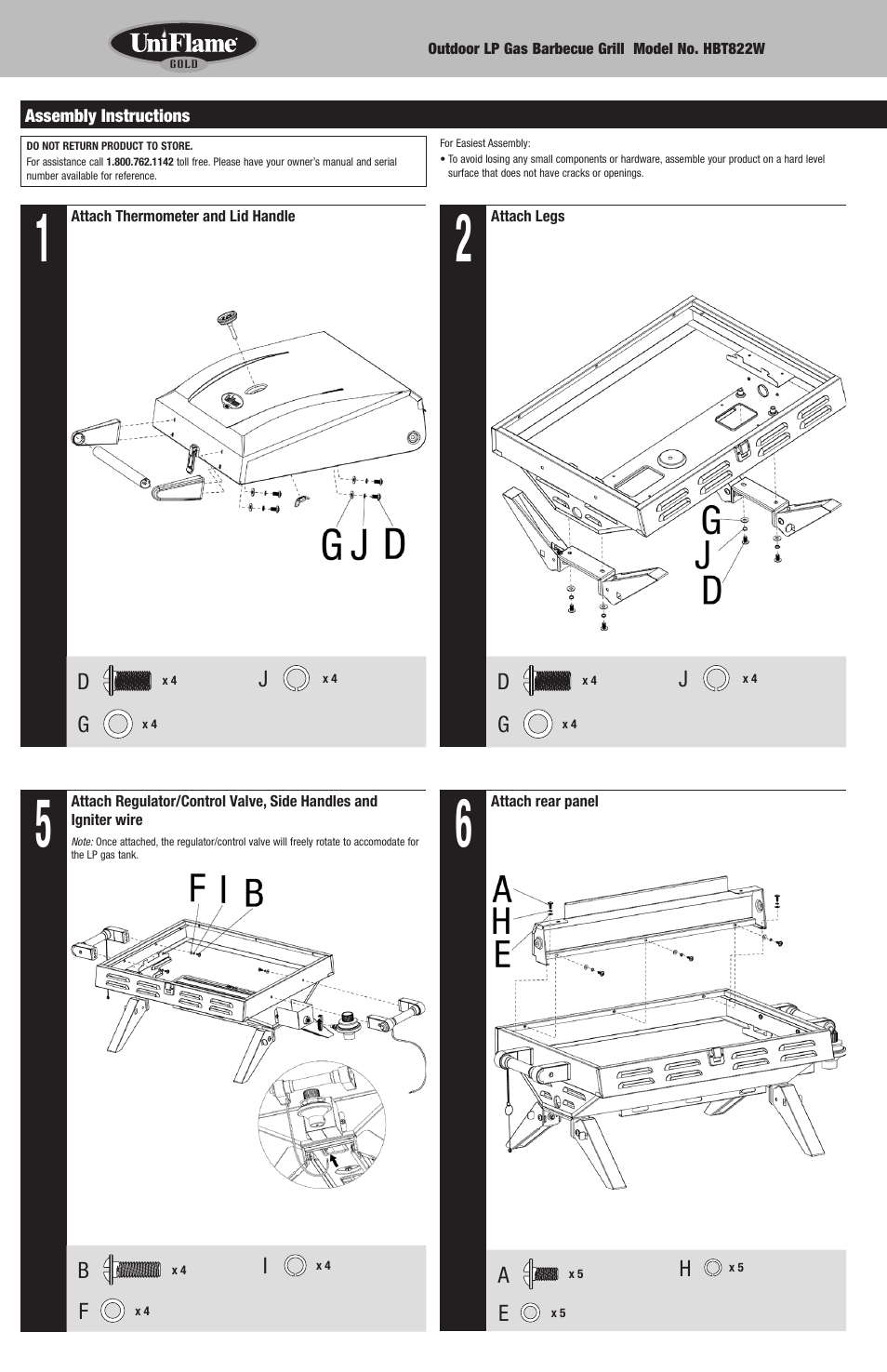 Blue Rhino Outdoor LP Gas Barbecue Grill HBT822W User Manual | Page 4 / 16