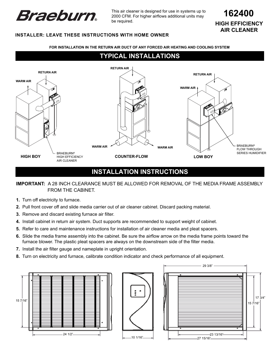Braeburn 162400 User Manual | 4 pages