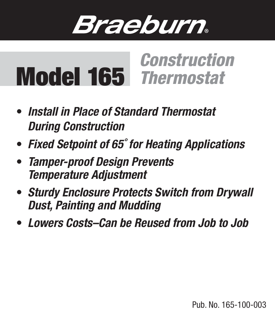 Braeburn 165 User Manual | 2 pages