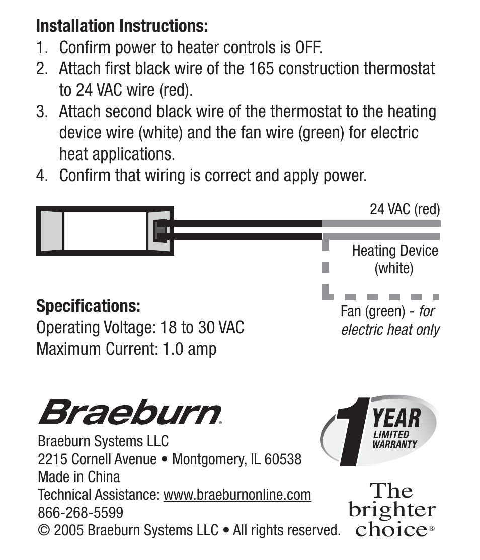 165 back.pdf, The brighter choice | Braeburn 165 User Manual | Page 2 / 2