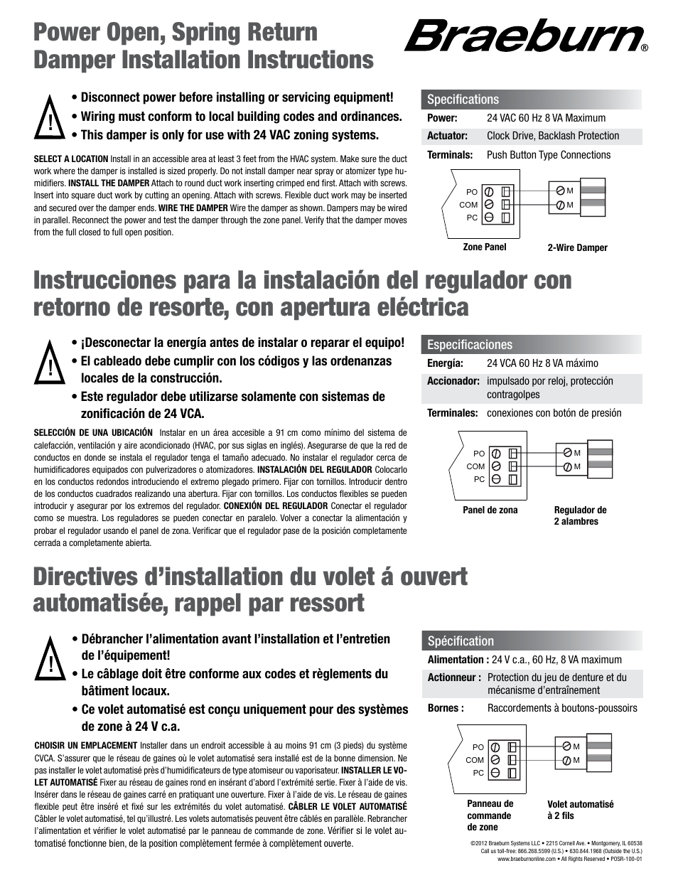 Braeburn SR Damper User Manual | 1 page