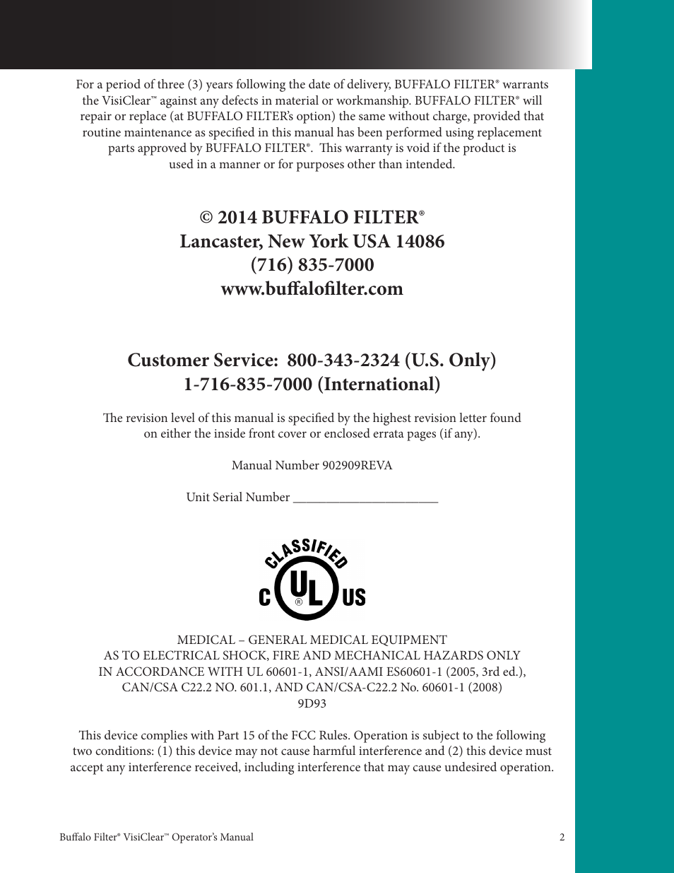 Buffalo Filter VisiClear User Manual | Page 2 / 30