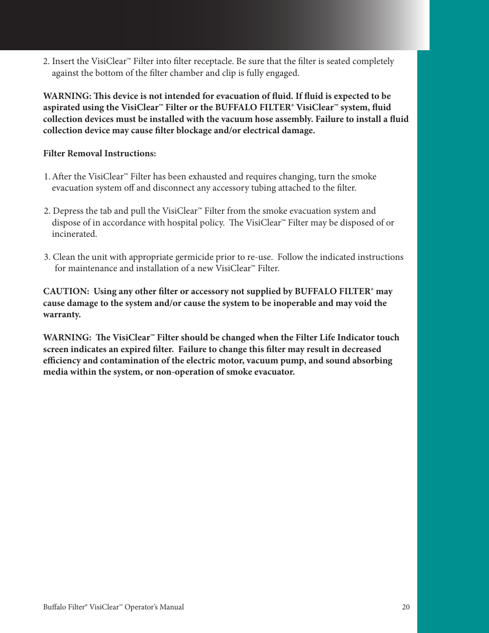 Buffalo Filter VisiClear User Manual | Page 20 / 30