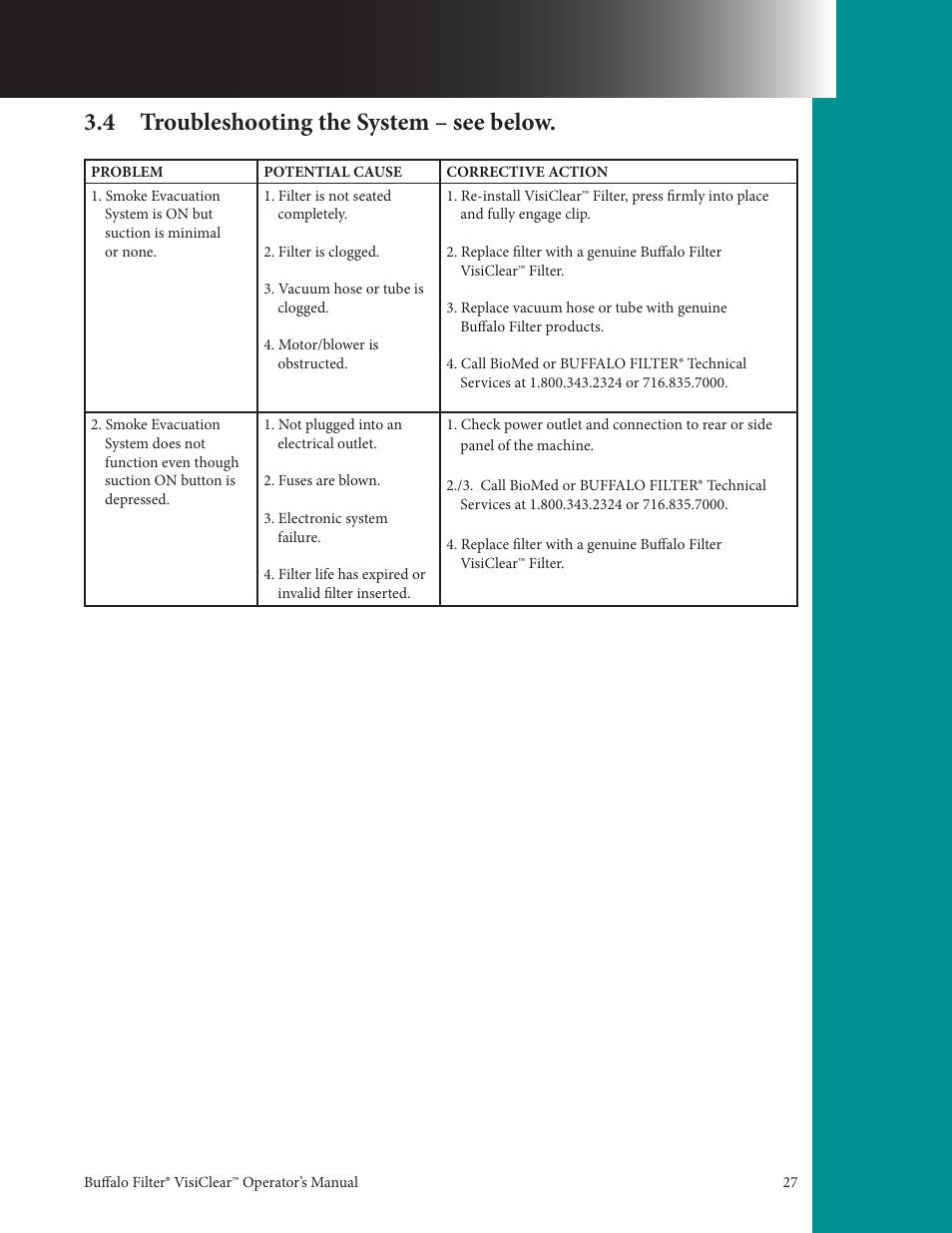 4 troubleshooting the system – see below | Buffalo Filter VisiClear User Manual | Page 27 / 30