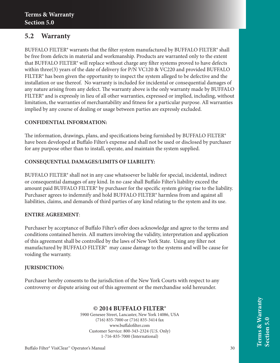 2 warranty | Buffalo Filter VisiClear User Manual | Page 30 / 30
