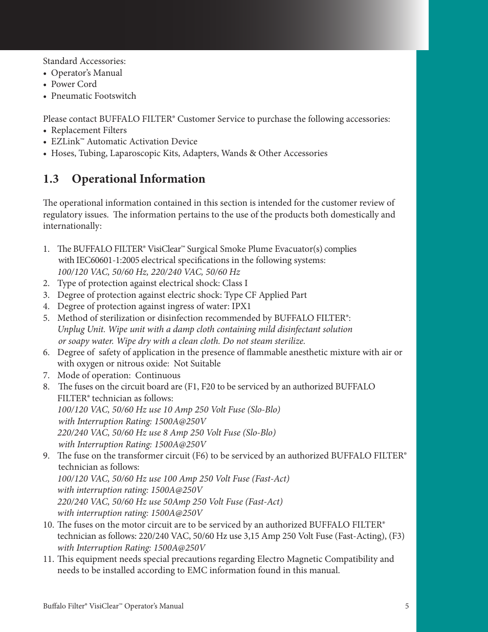 3 operational information | Buffalo Filter VisiClear User Manual | Page 5 / 30