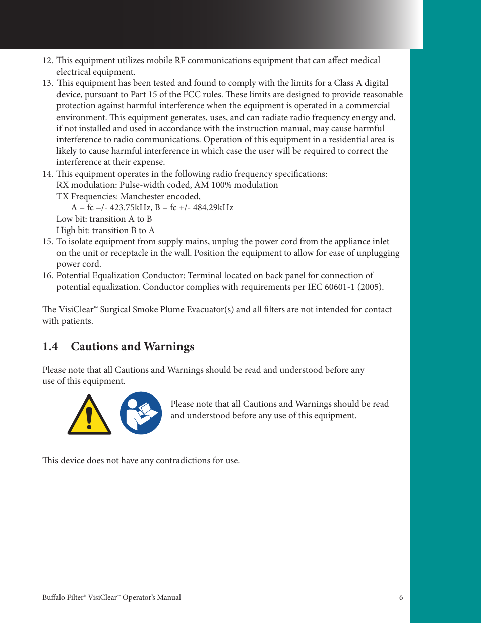 4 cautions and warnings | Buffalo Filter VisiClear User Manual | Page 6 / 30