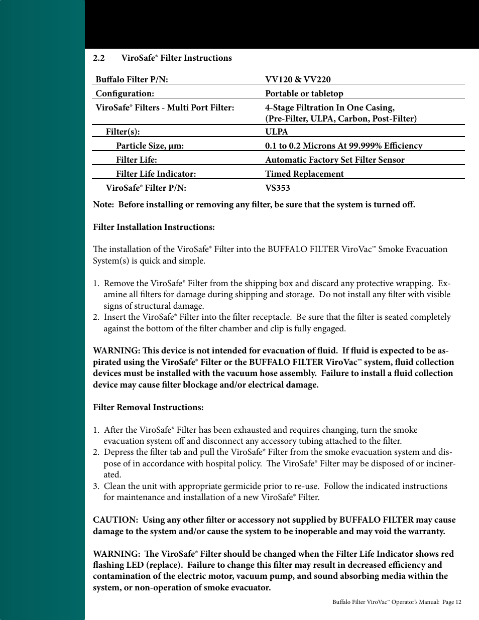 Buffalo Filter ViroVac User Manual | Page 13 / 26
