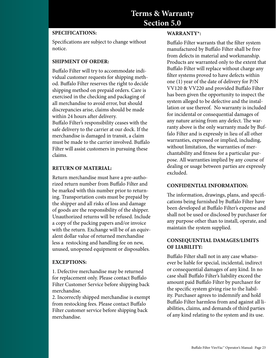 Buffalo Filter ViroVac User Manual | Page 24 / 26