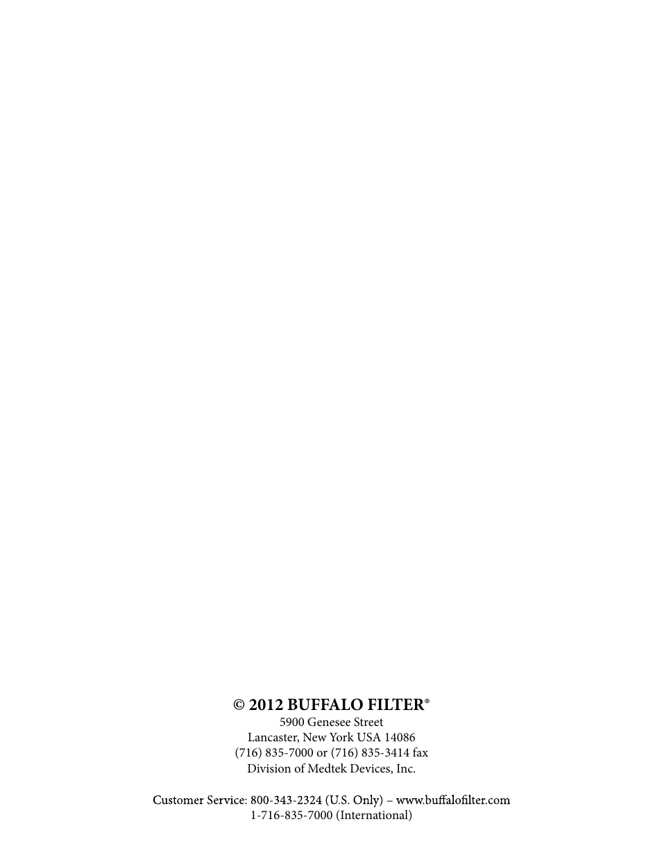 2012 buffalo filter | Buffalo Filter ViroVac User Manual | Page 26 / 26