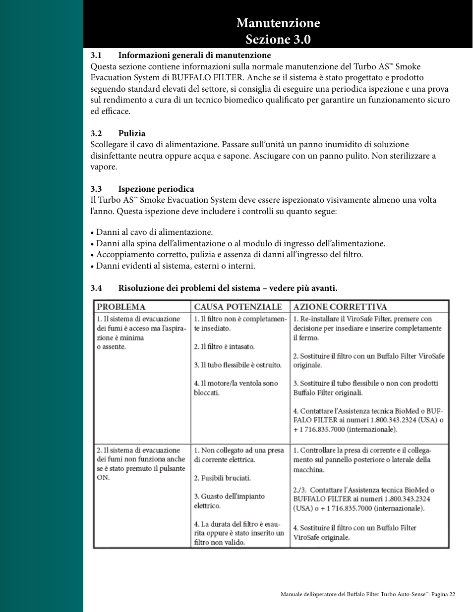 Manutenzione sezione 3.0 | Buffalo Filter PlumeSafe Turbo User Manual | Page 104 / 135