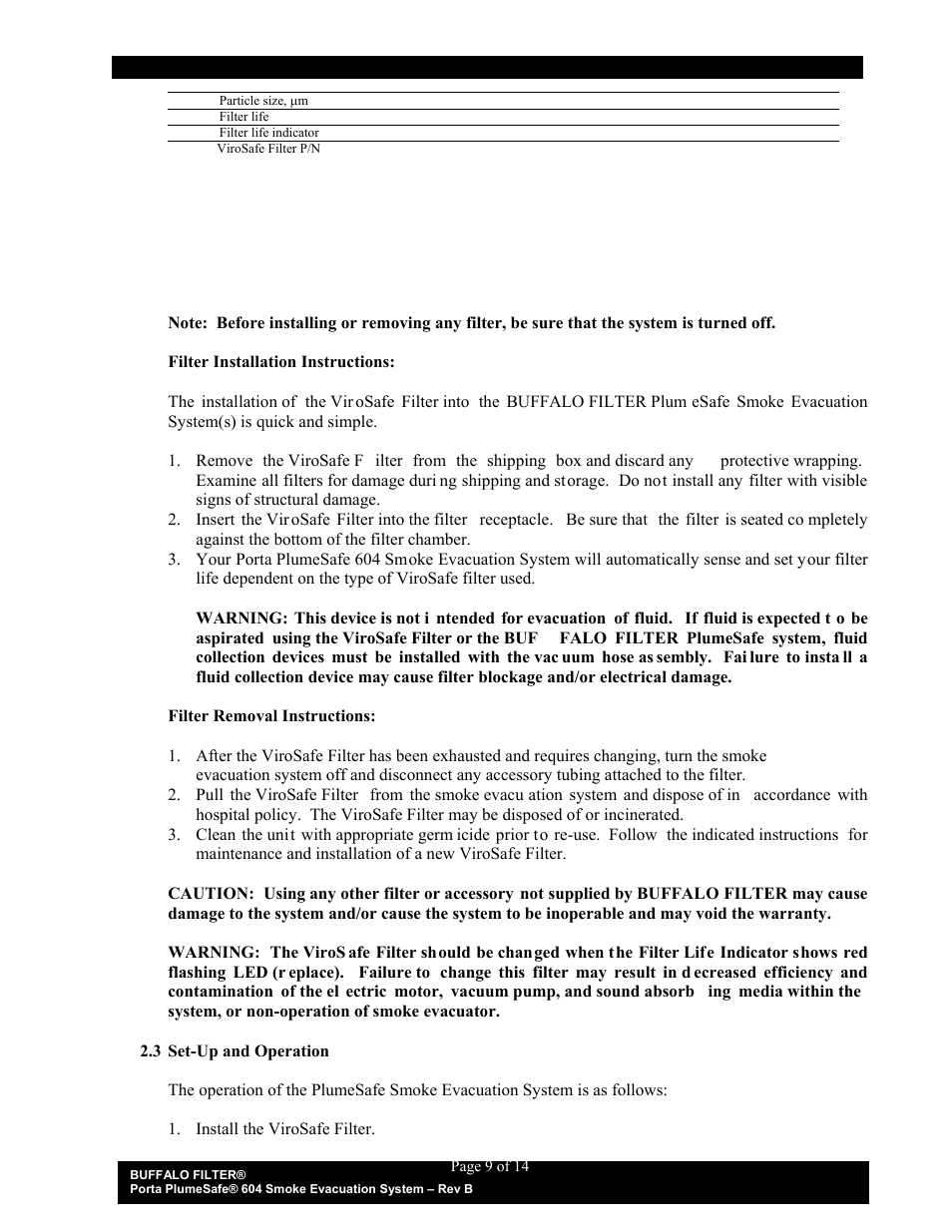 Buffalo Filter Porta PlumeSafe 604 User Manual | Page 10 / 75