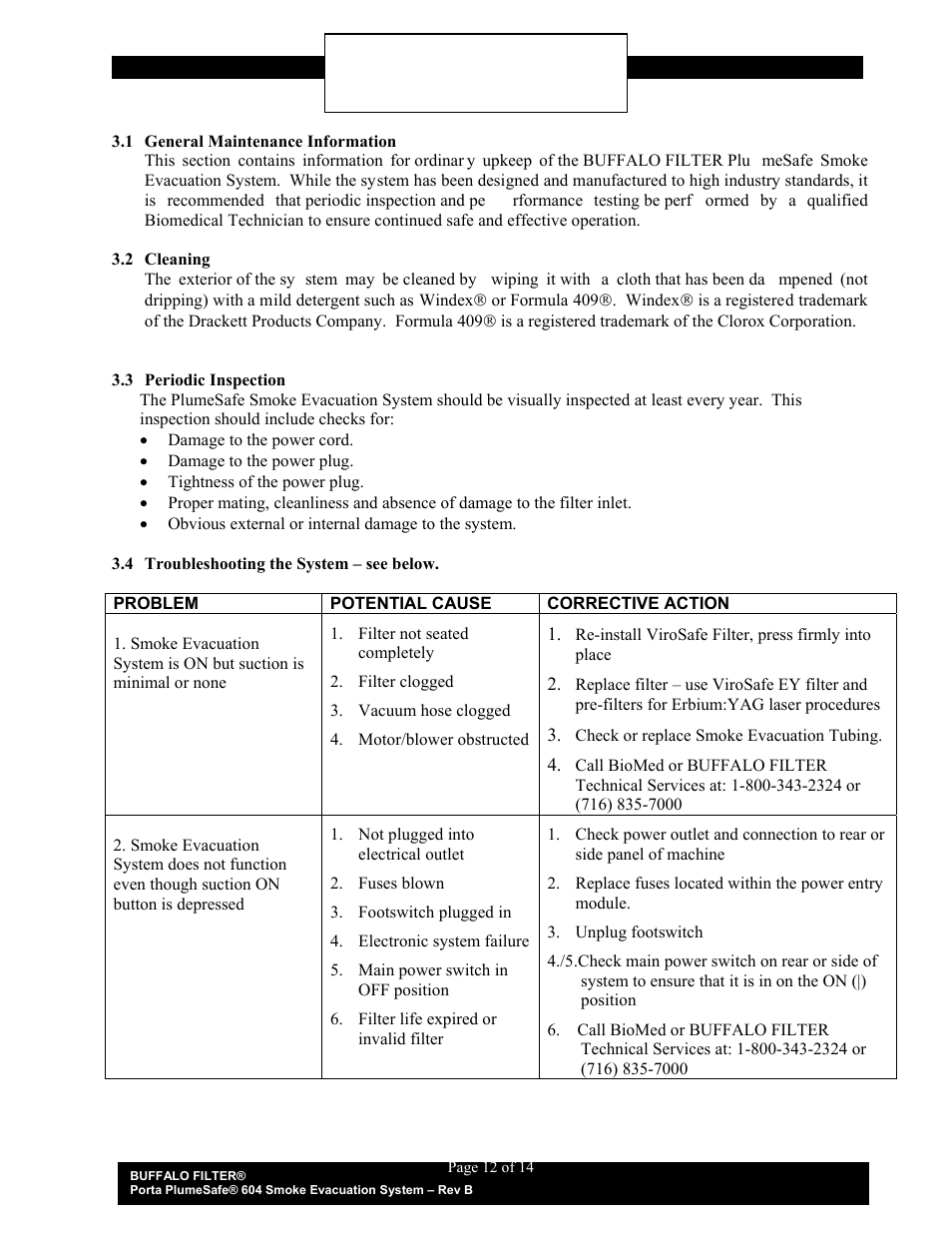 Maintenance | Buffalo Filter Porta PlumeSafe 604 User Manual | Page 13 / 75