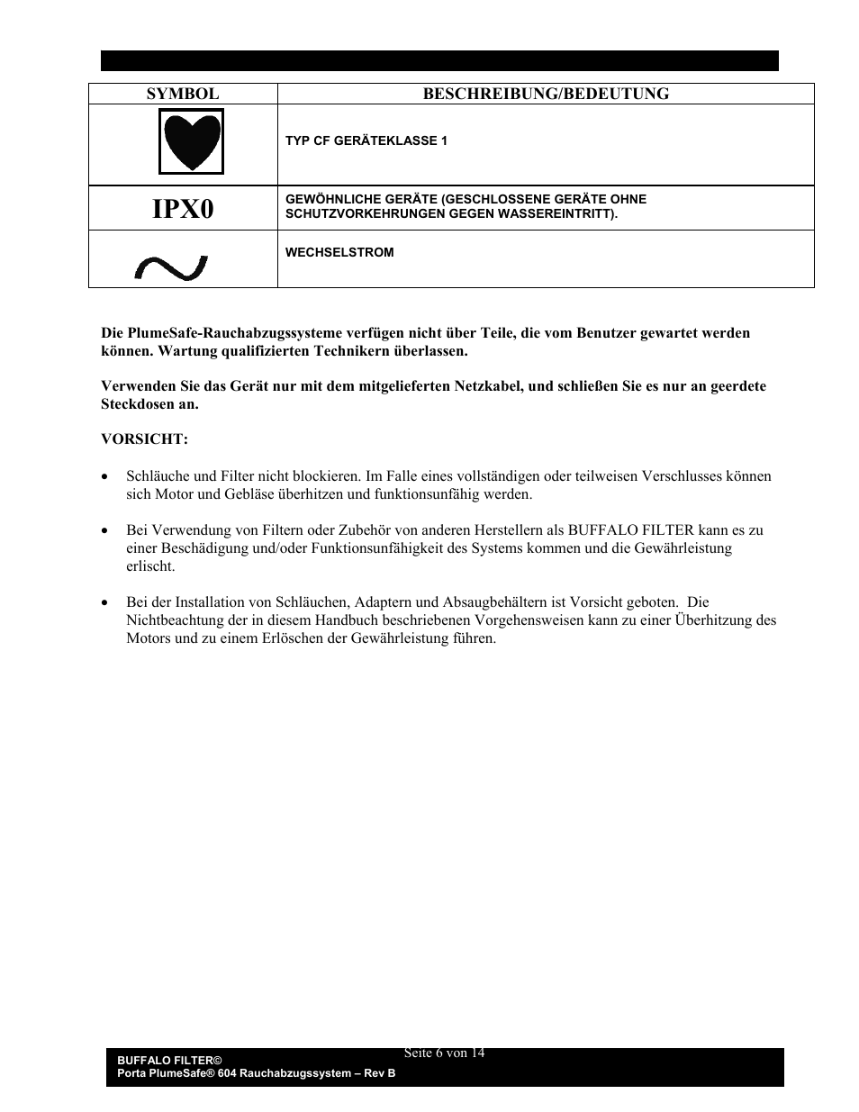 Ipx0 | Buffalo Filter Porta PlumeSafe 604 User Manual | Page 22 / 75