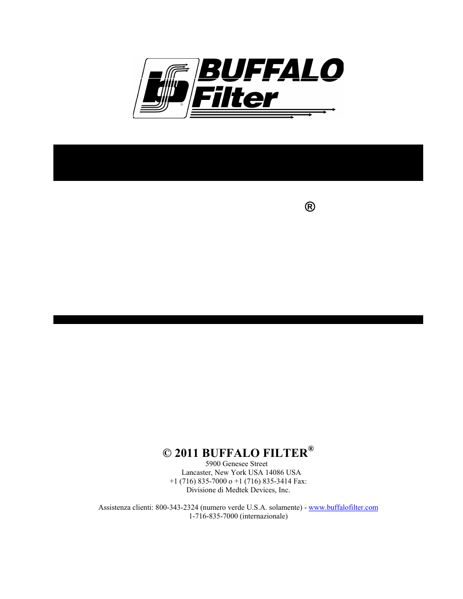 Pps604man-reva_it.pdf, Manuale per l’operatore, Porta plumesafe | 604 sistema per l'evacuazione dei fumi, 2011 buffalo filter | Buffalo Filter Porta PlumeSafe 604 User Manual | Page 61 / 75