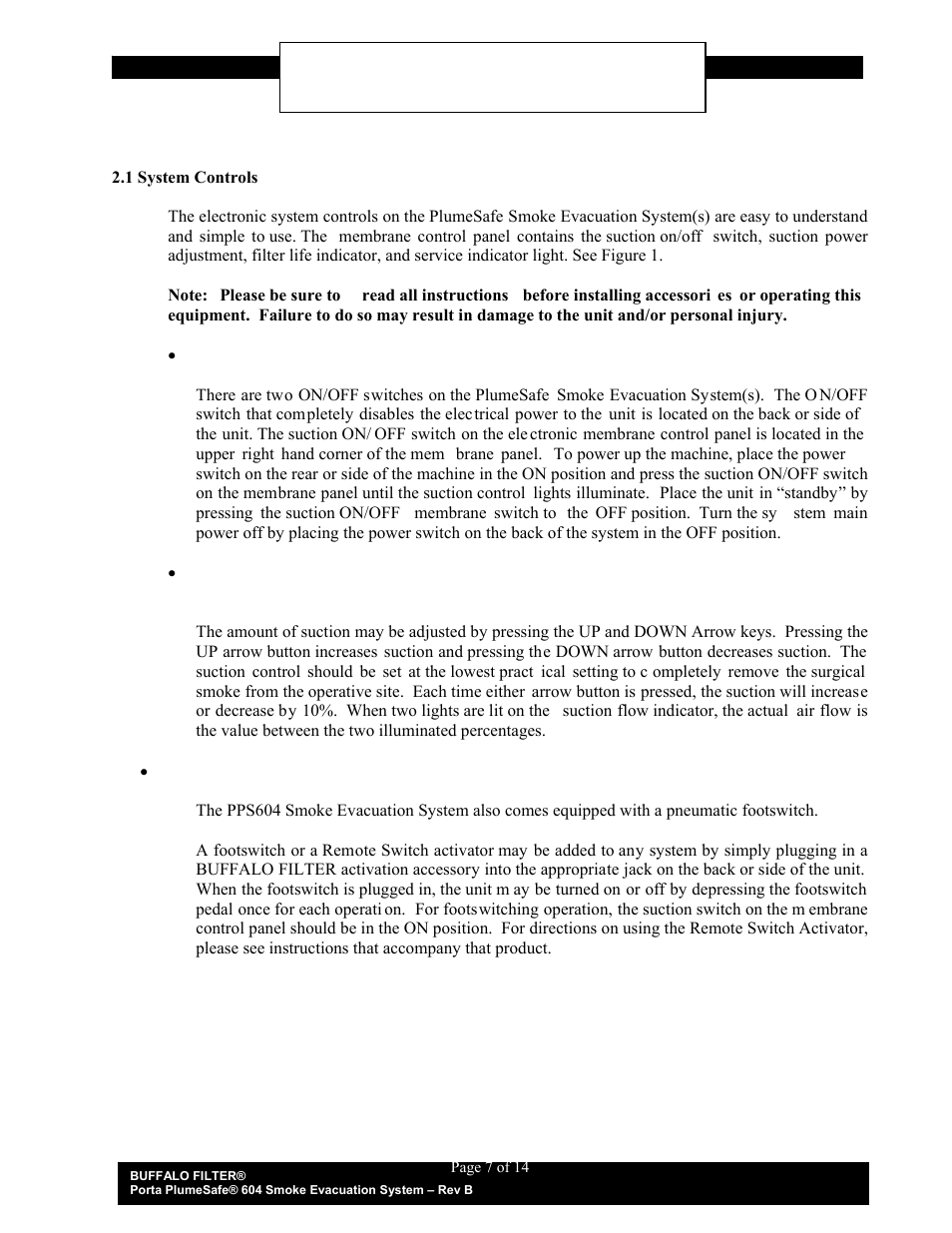 Operating instructions | Buffalo Filter Porta PlumeSafe 604 User Manual | Page 8 / 75
