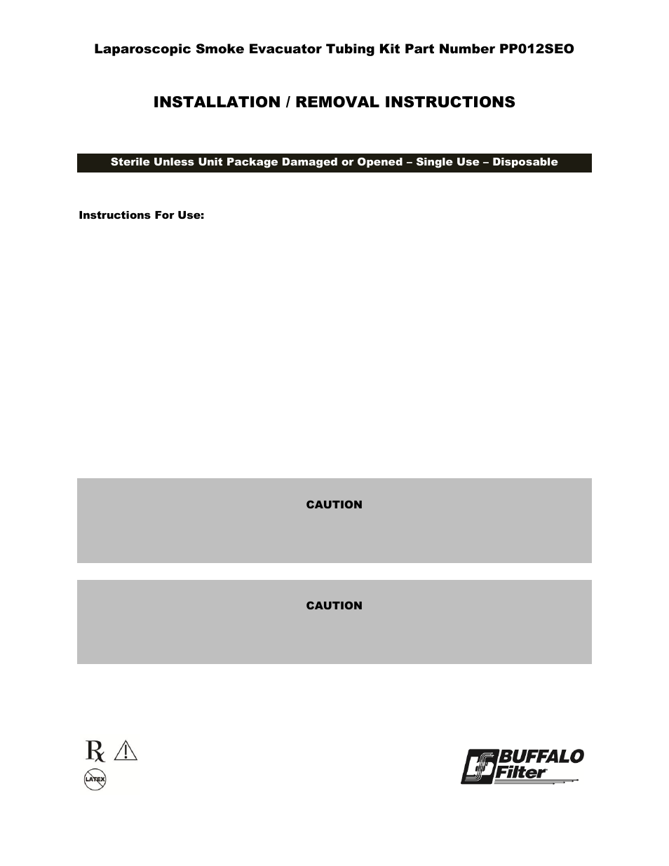 Buffalo Filter PlumePort SEO User Manual | 1 page