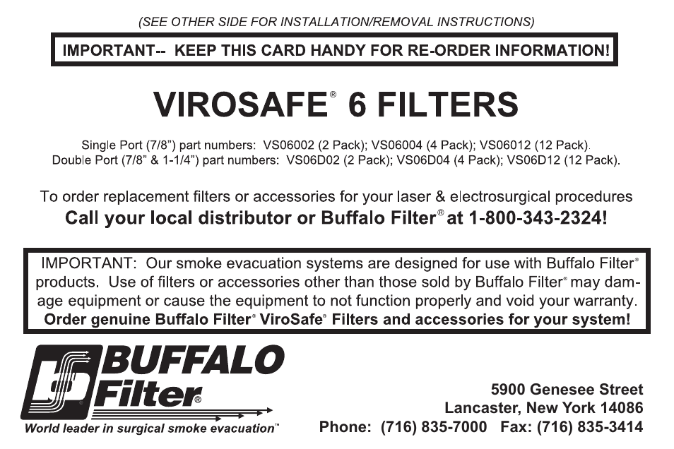 Buffalo Filter VS06T04 User Manual | Page 2 / 2