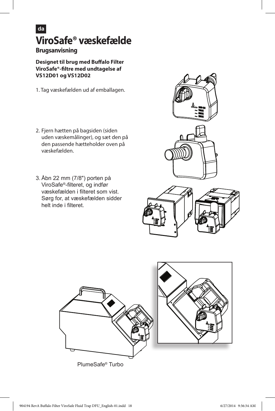 Virosafe® væskefælde, Brugsanvisning | Buffalo Filter ViroSafe Fluid Trap User Manual | Page 18 / 40