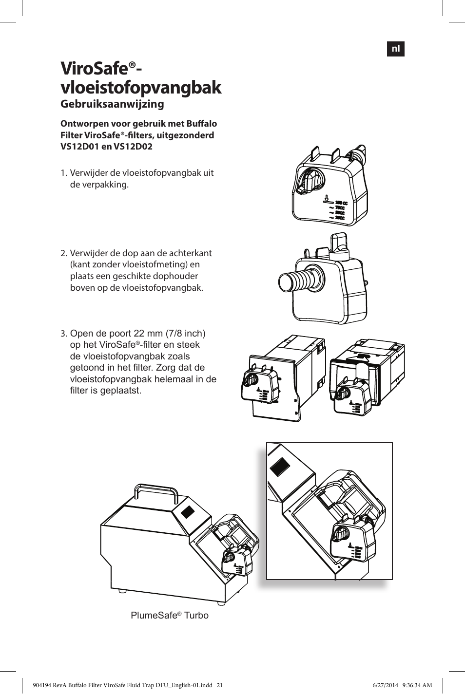 Virosafe®- vloeistofopvangbak | Buffalo Filter ViroSafe Fluid Trap User Manual | Page 21 / 40