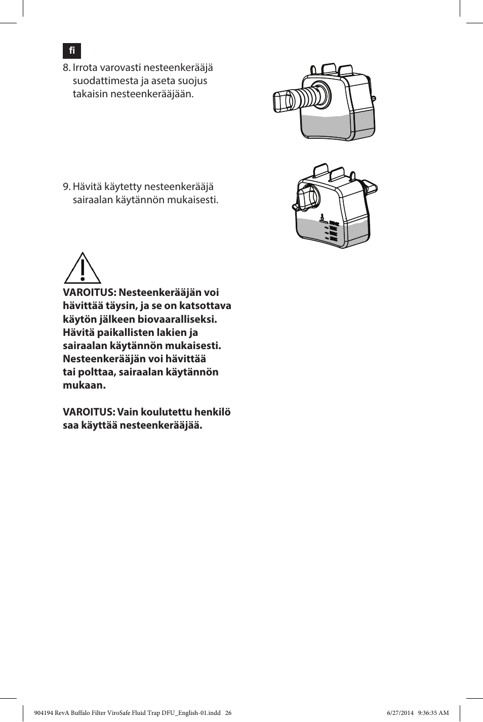 Buffalo Filter ViroSafe Fluid Trap User Manual | Page 26 / 40