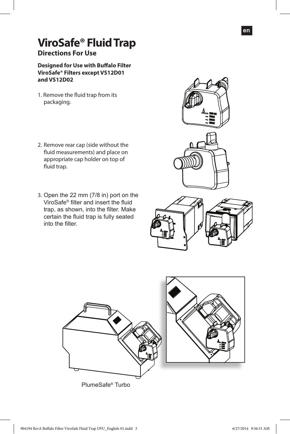 Virosafe® fluid trap, Directions for use | Buffalo Filter ViroSafe Fluid Trap User Manual | Page 3 / 40