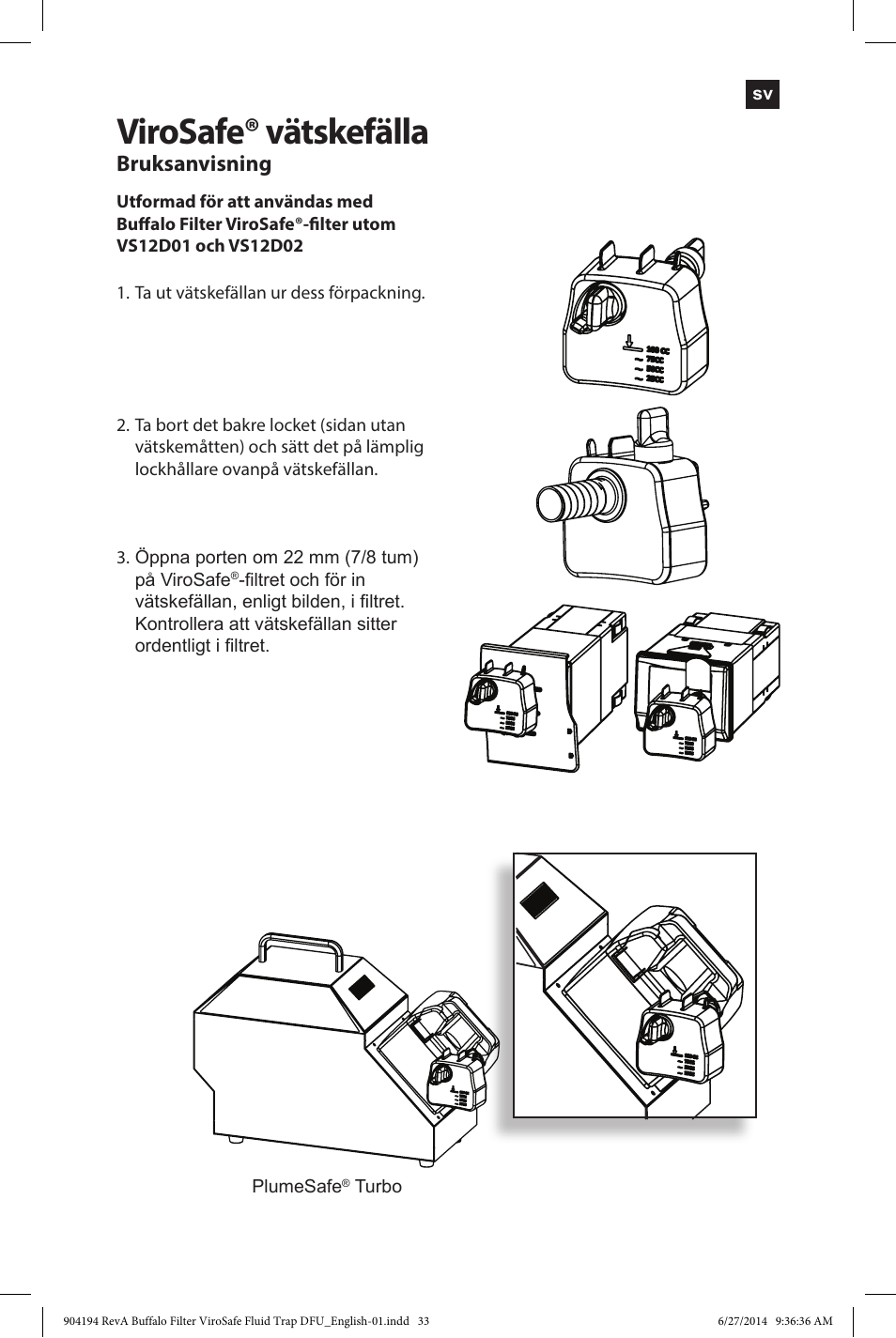 Virosafe® vätskefälla, Bruksanvisning | Buffalo Filter ViroSafe Fluid Trap User Manual | Page 33 / 40