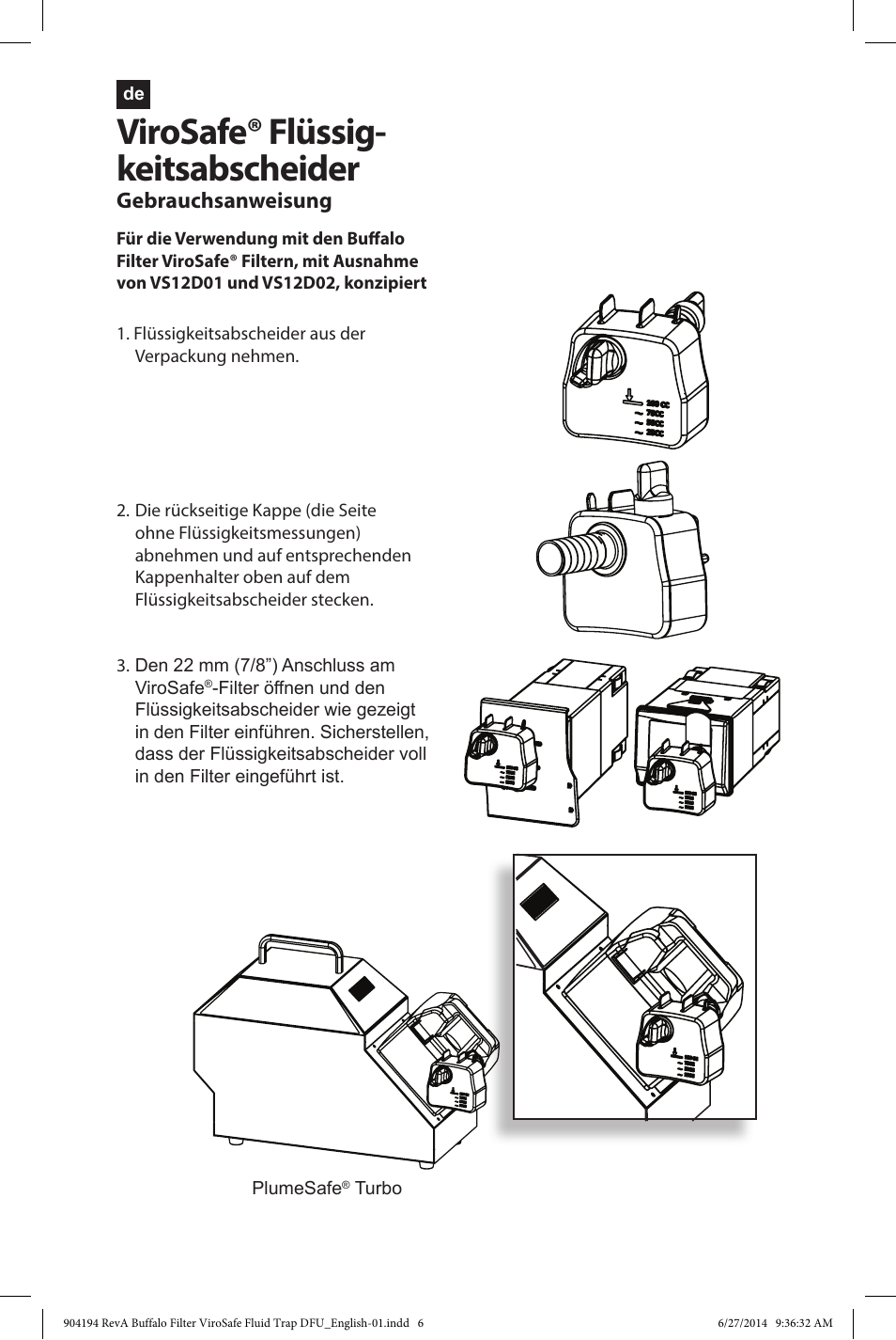 Virosafe® flüssig- keitsabscheider | Buffalo Filter ViroSafe Fluid Trap User Manual | Page 6 / 40