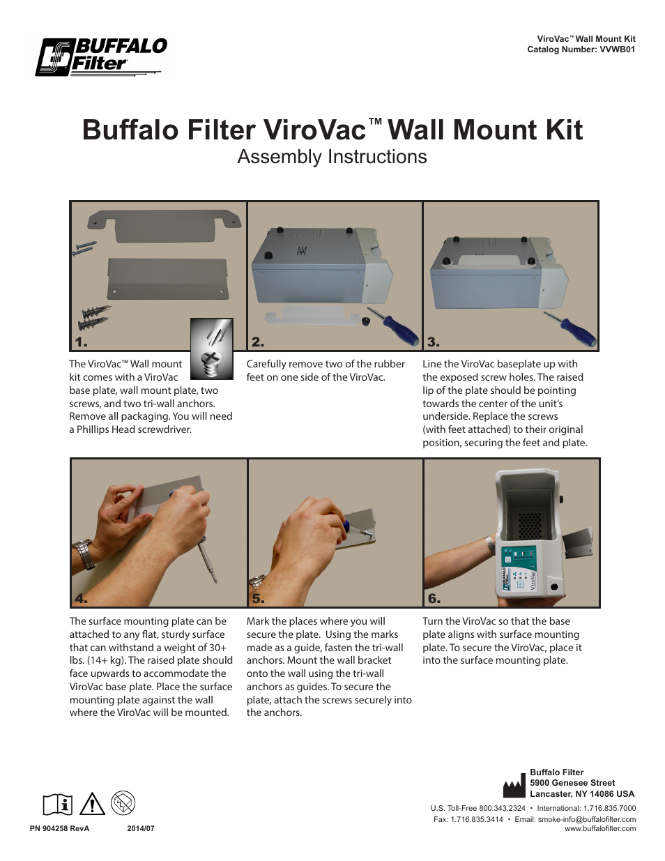 Buffalo Filter ViroVac Wall Mount Kit User Manual | 1 page