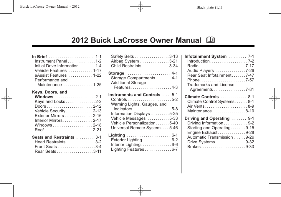 Buick 2012 LaCrosse User Manual | 496 pages