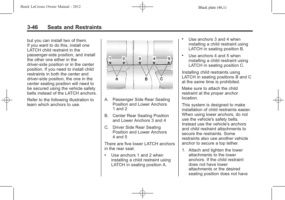 46 seats and restraints | Buick 2012 LaCrosse User Manual | Page 102 / 496