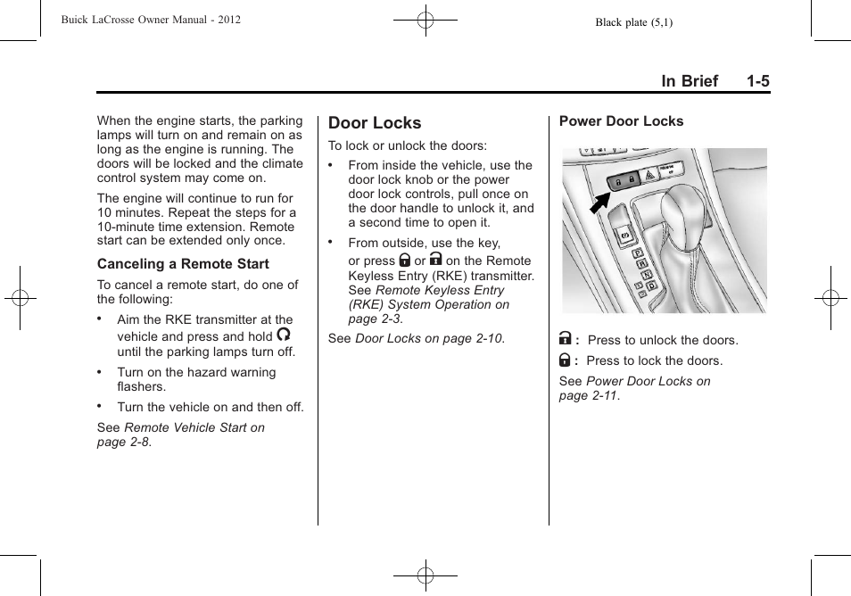 Door locks, Door locks -5 | Buick 2012 LaCrosse User Manual | Page 11 / 496