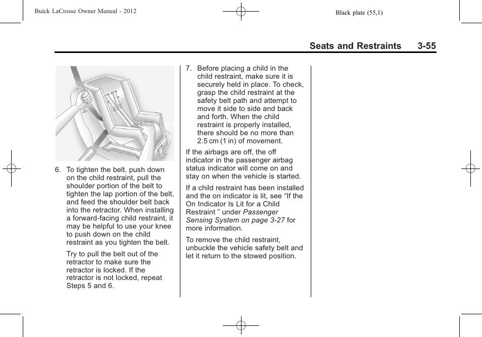 Seats and restraints 3-55 | Buick 2012 LaCrosse User Manual | Page 111 / 496